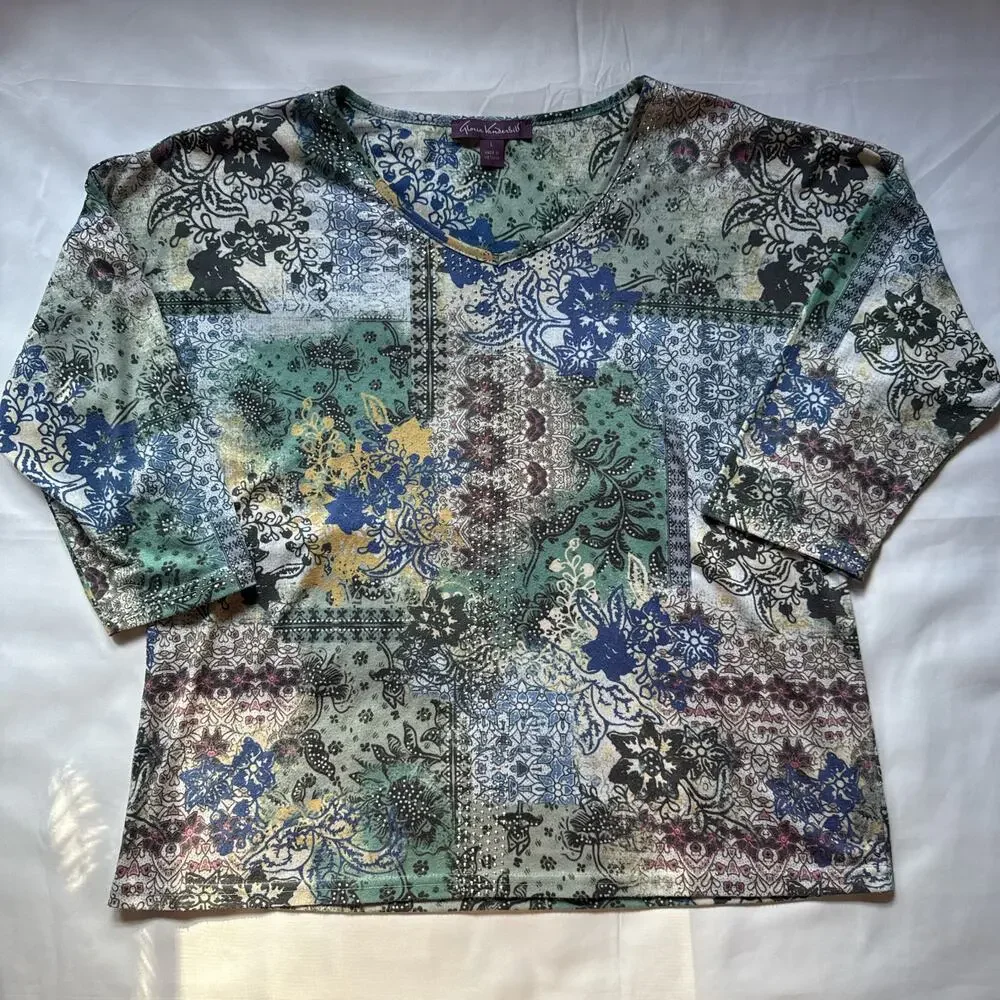Gloria Vanderbilt Floral Top Womens Large Boho Chic Grunge Fairy Y2K Vibes - Picture 4 of 7